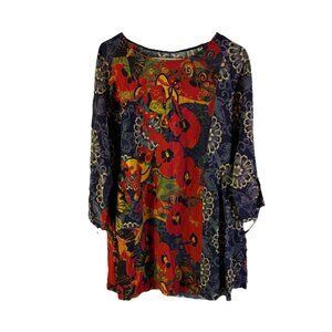 3 Potato Rainbow Floral Tunic Shirt Flowy Baggy Lagenlook Artsy